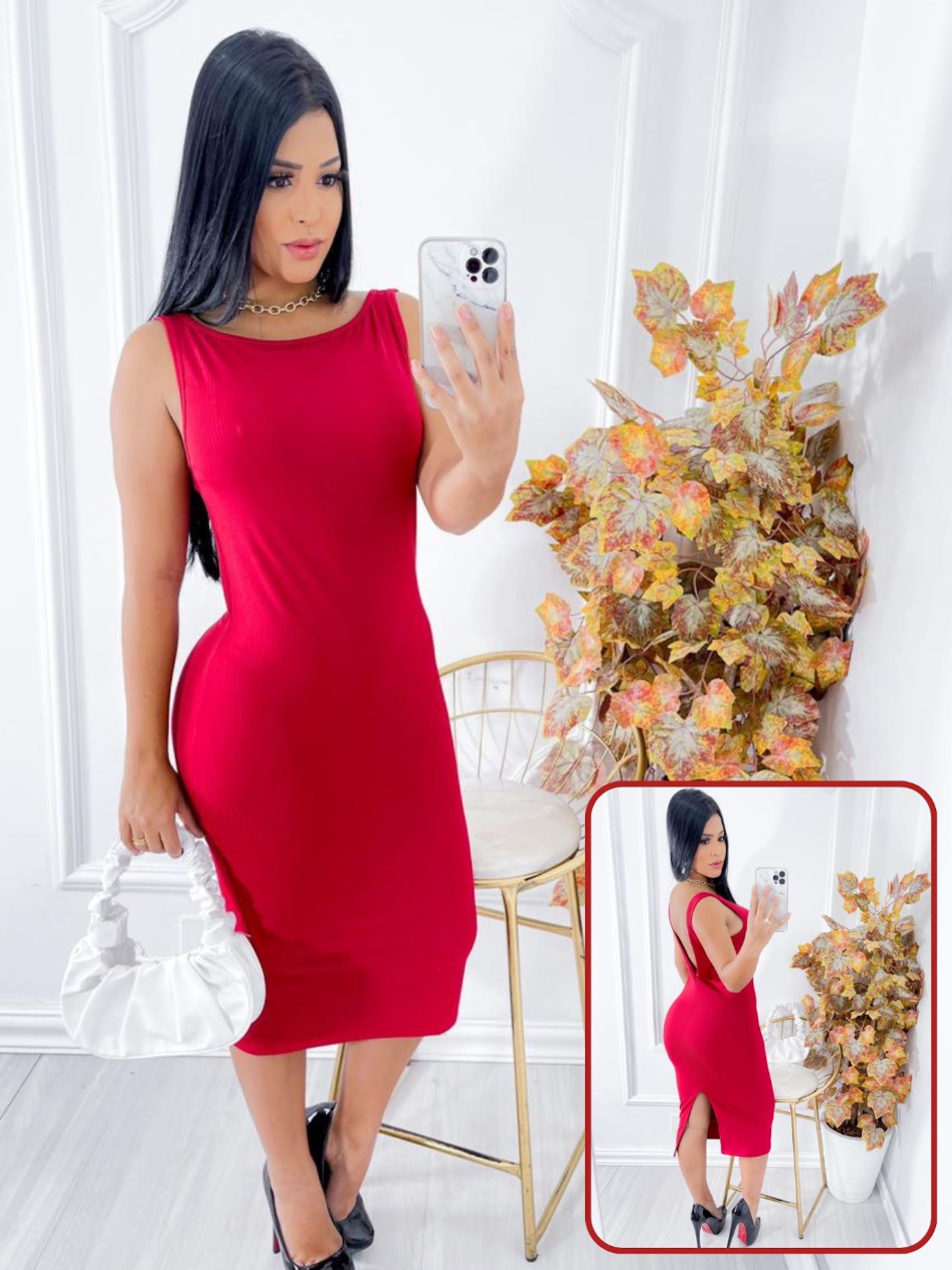 Vestido Midi decote v nas costas tamanho único veste até o 42