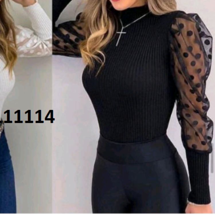 Blusa Tule de Poá Tricô e Canelada 81111114 3009