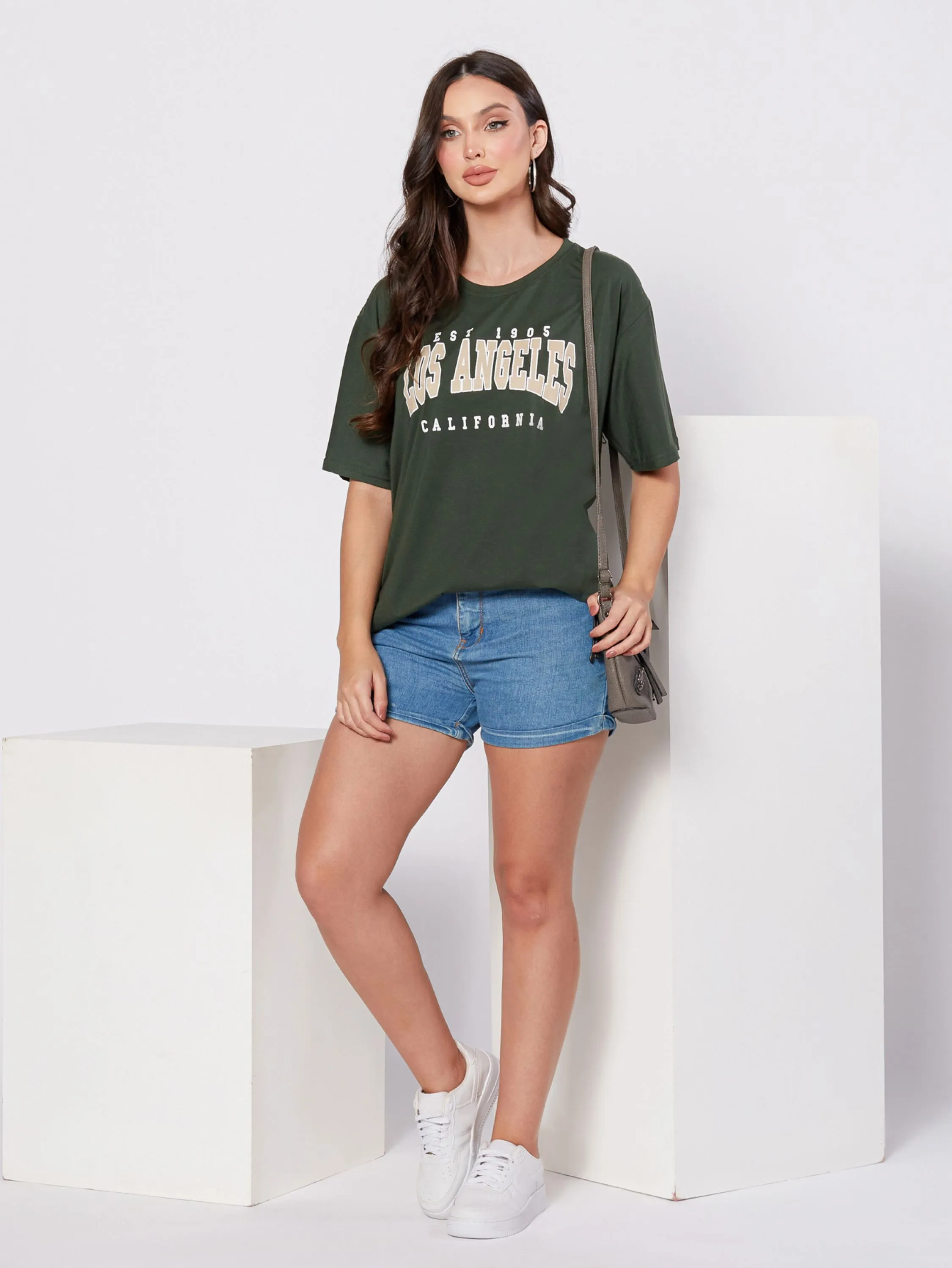 Blusa longo T-shirt algodão oversized estampa 1905 Los Angeles California