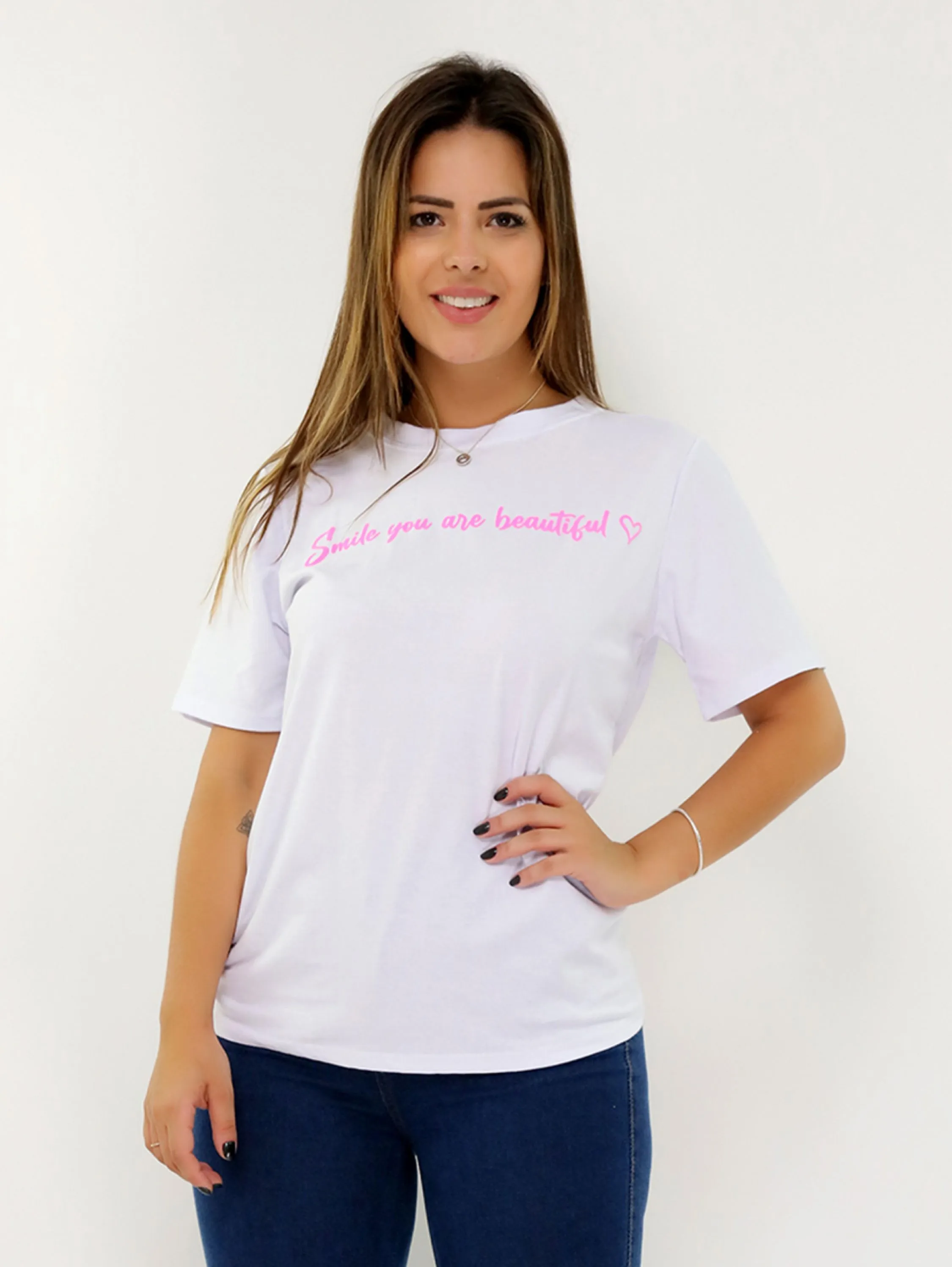 Blusa T-shirt Camiseta 100% Algodão estampa smile you are beautiful