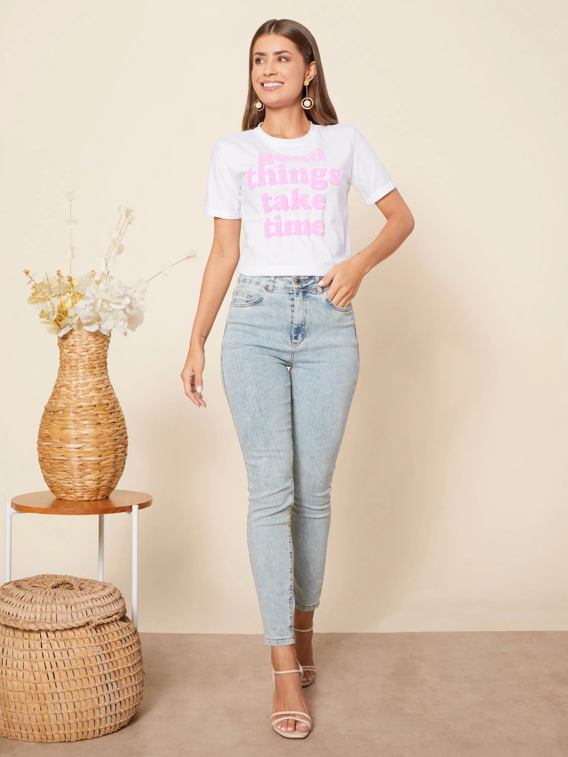 Blusa T-shirt Camiseta 100% Algodão Estampa good things take time