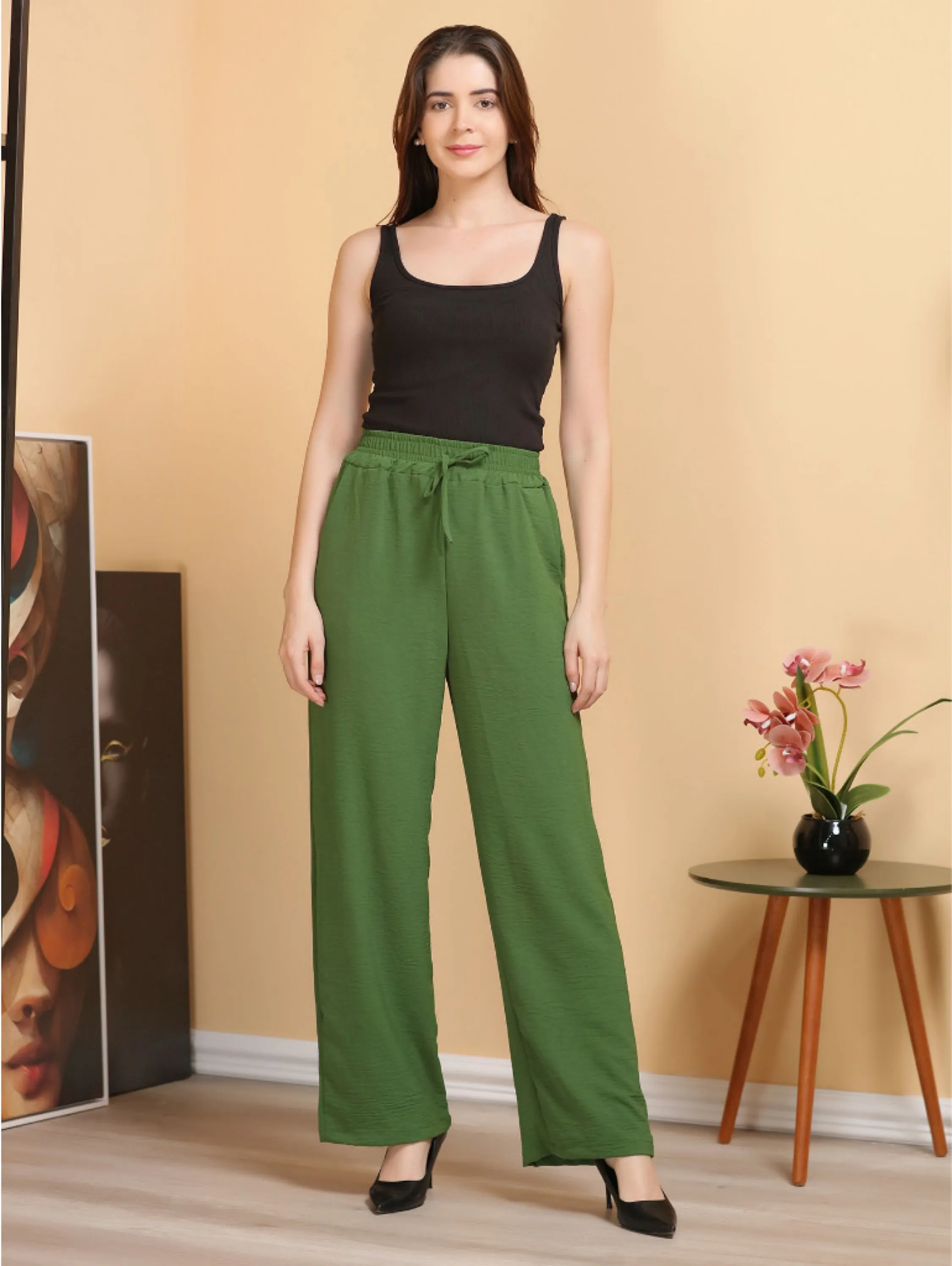 Calça pantalona lisa feminina tecido crepe duna luli outlet