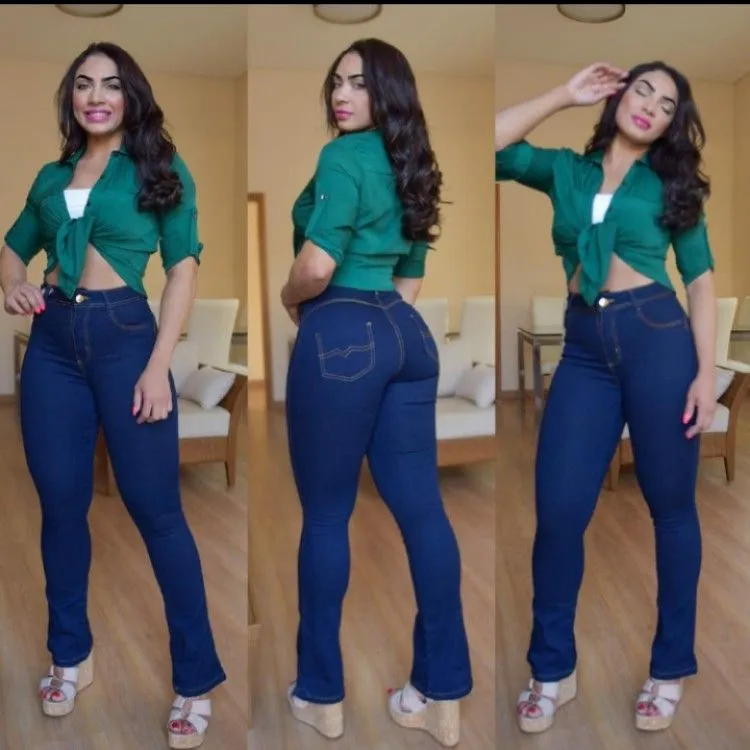 REF 272 CALCA JEANS FLARA CINTURA ALTA LYCRA