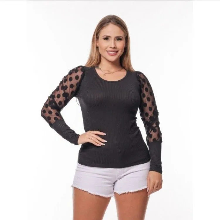 A REF 104 BLUSA FEMININA CANELADO MANGA LONGA