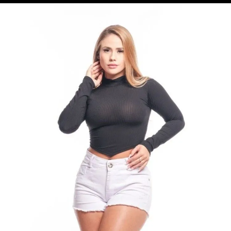 REF 490 BLUSA FEMININA CANELADO MANGA LONGA