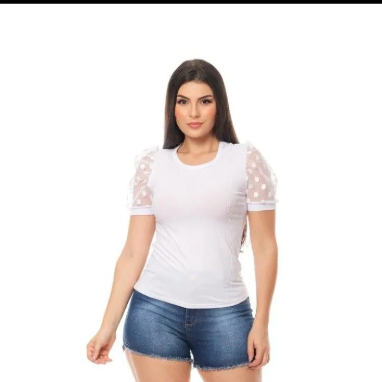 REF 333 BLUSA FEMININA CANELADO COM TULE