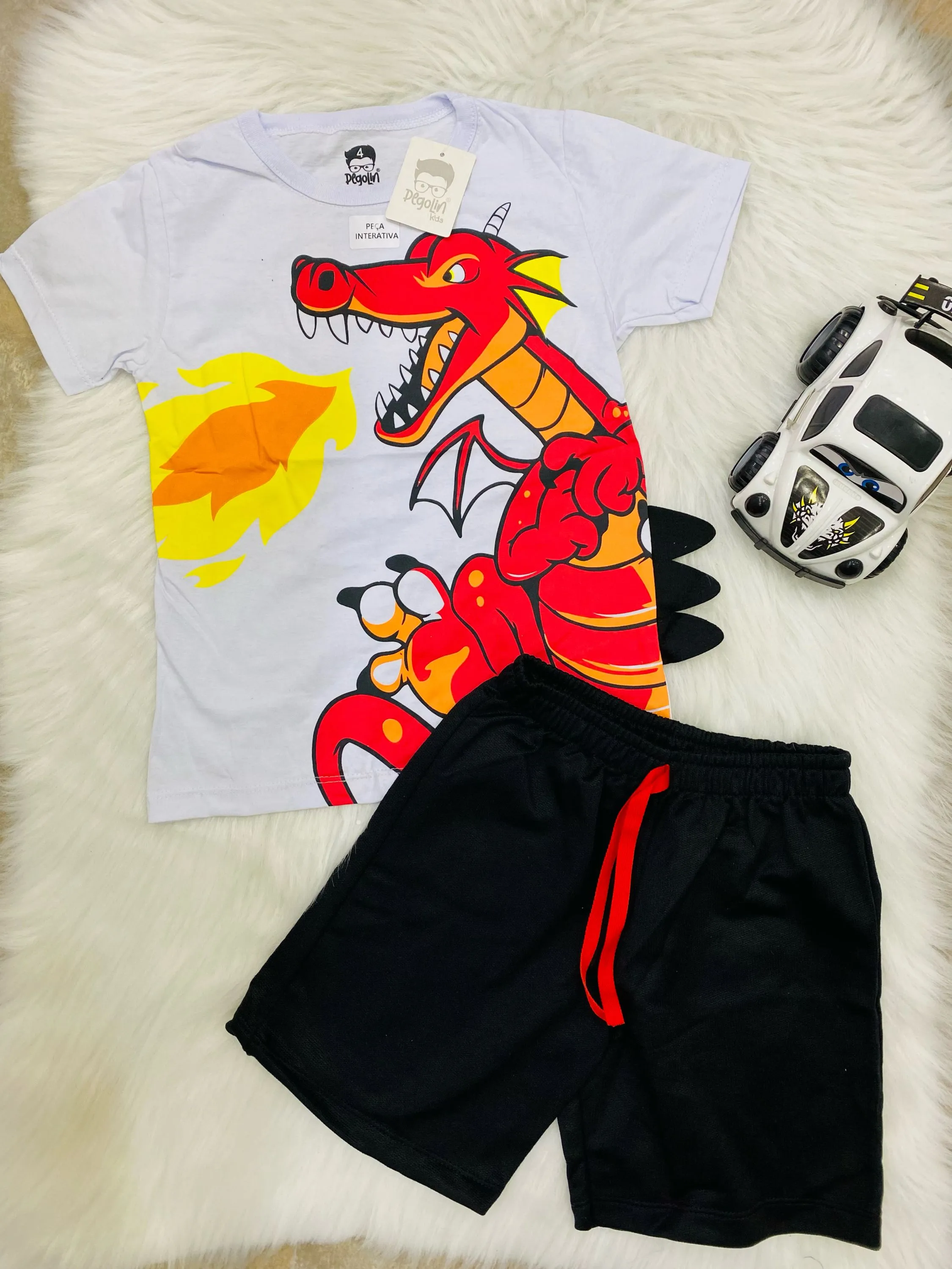 Conjunto infantil pergolin camiseta e bermuda dragão