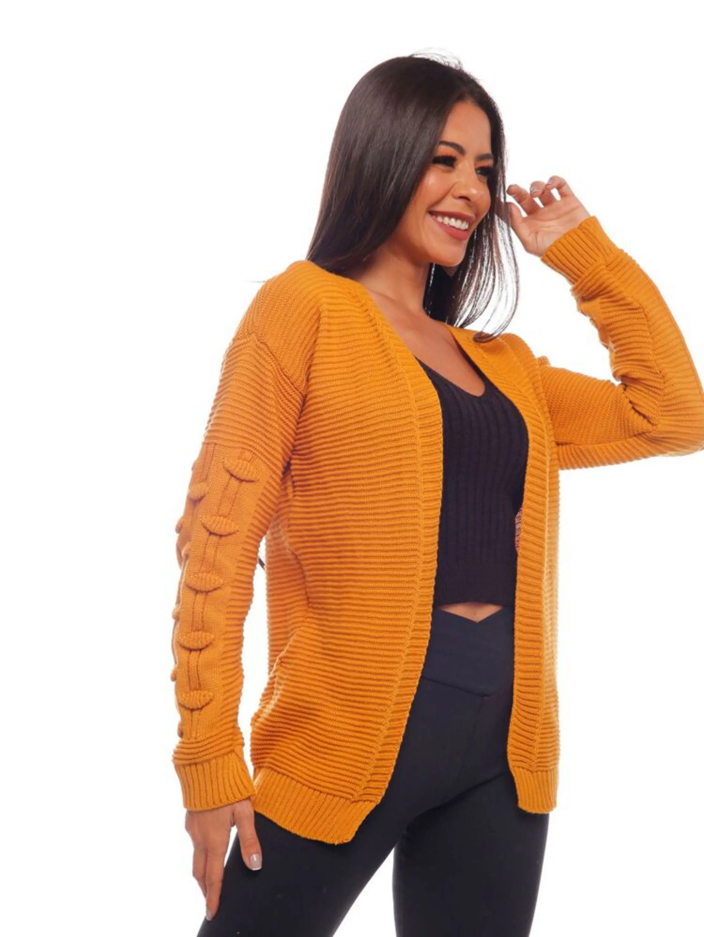 Cardigan manga pipoca tricot