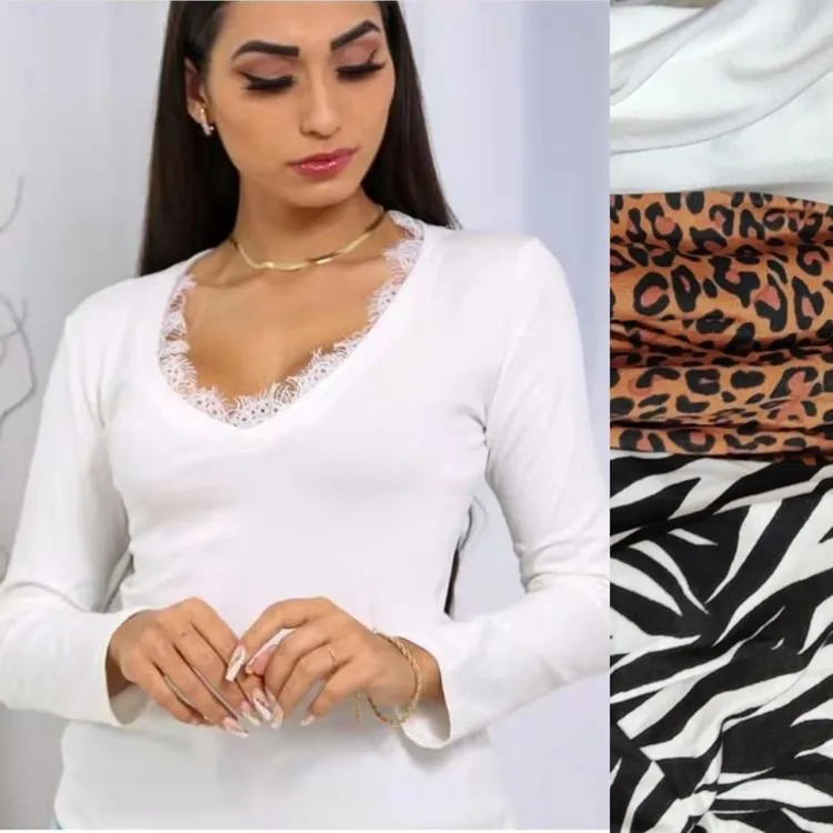 Blusa manga longa tecido viscolycra estica Maya Maya modas