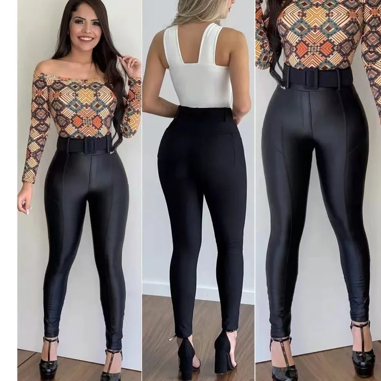 Calça leggings tecido cirrê estica com cinto Maya modas