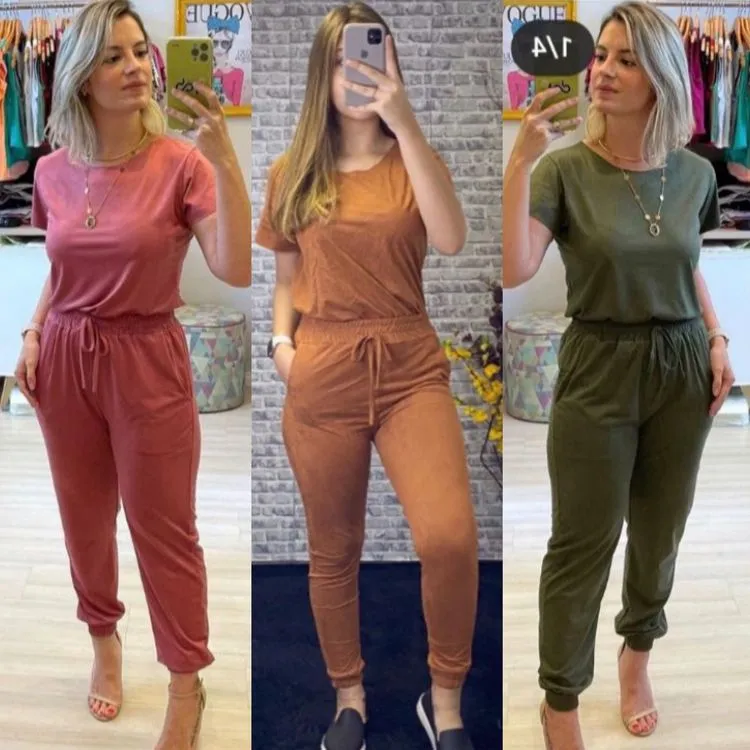 Suéde conjunto calça jogger com bolso Maya modas