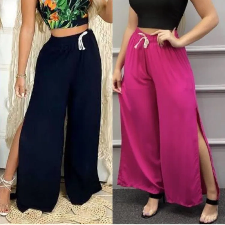 Calça pantalonas com forró tecido viscose Maya Modas