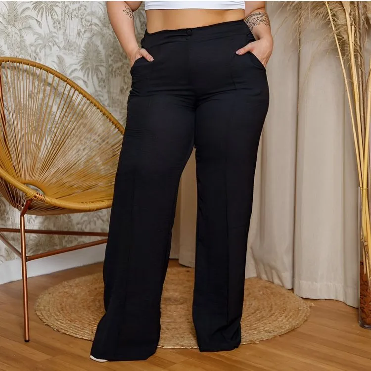 PLUS SIZE Calça pantalona duna botões