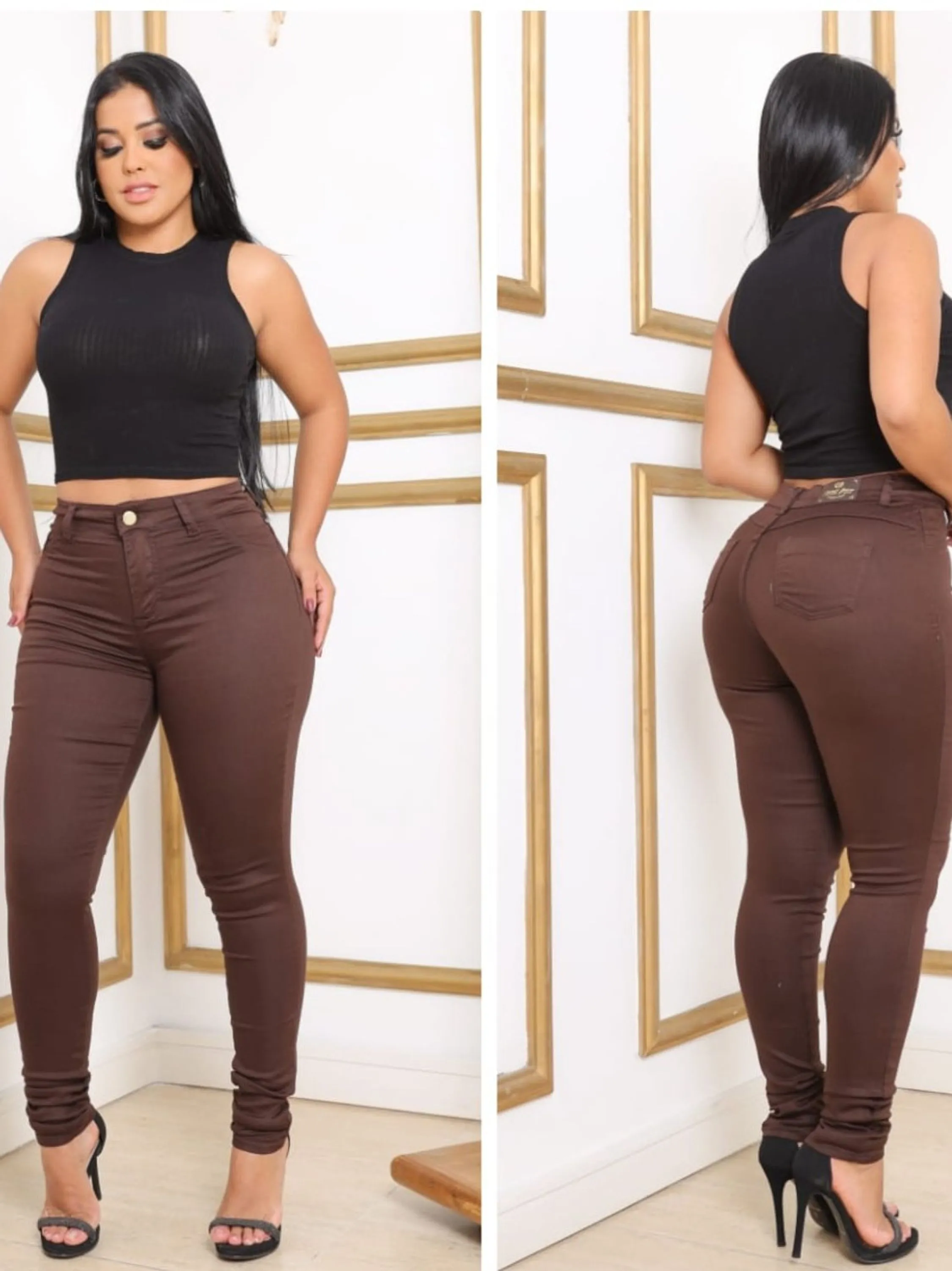 Calça de sarja feminina Skinny cor marrom ????