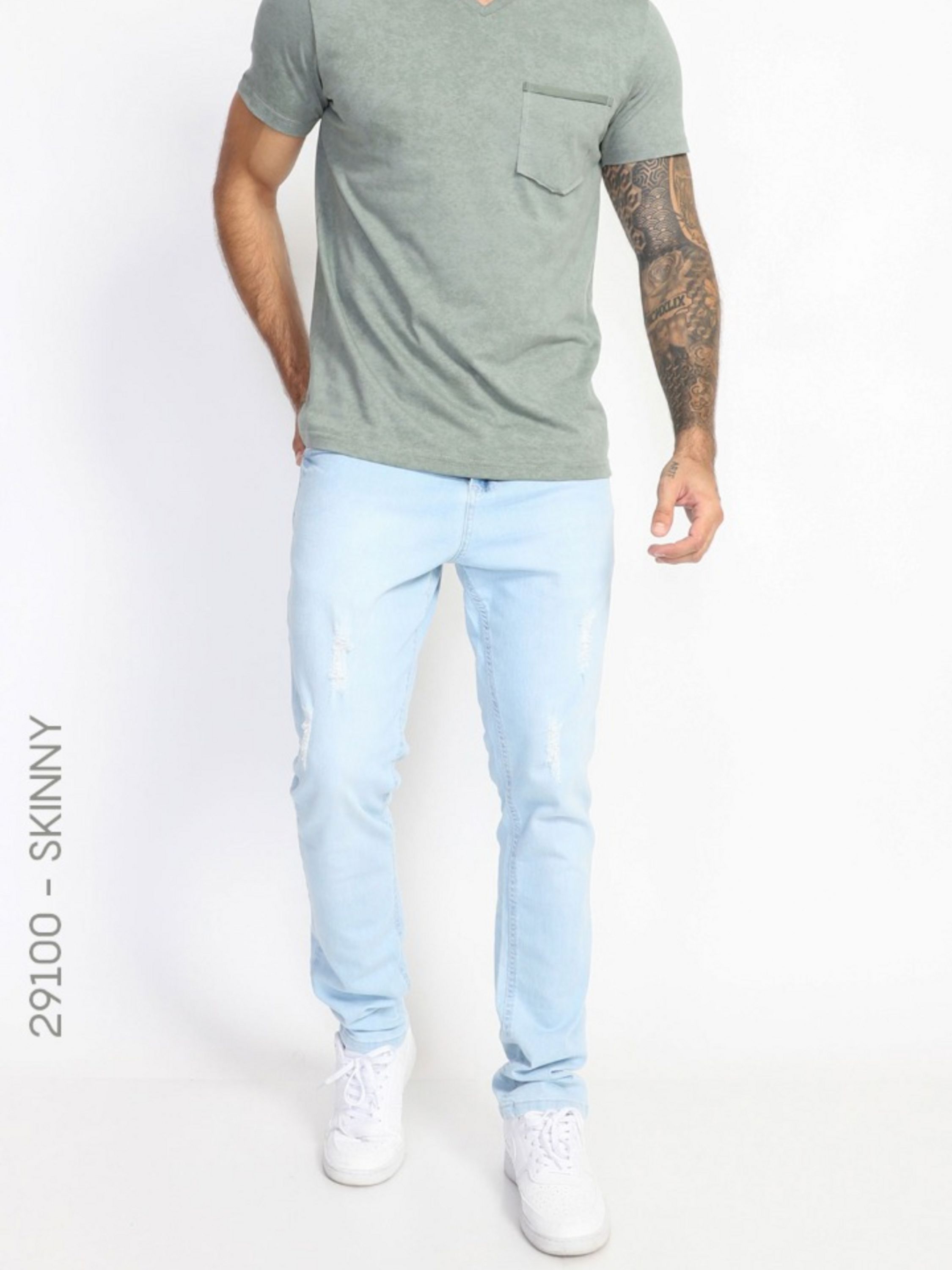 Calça Biotipo Jeans masculino clara modelo Skinny tonalidade clara