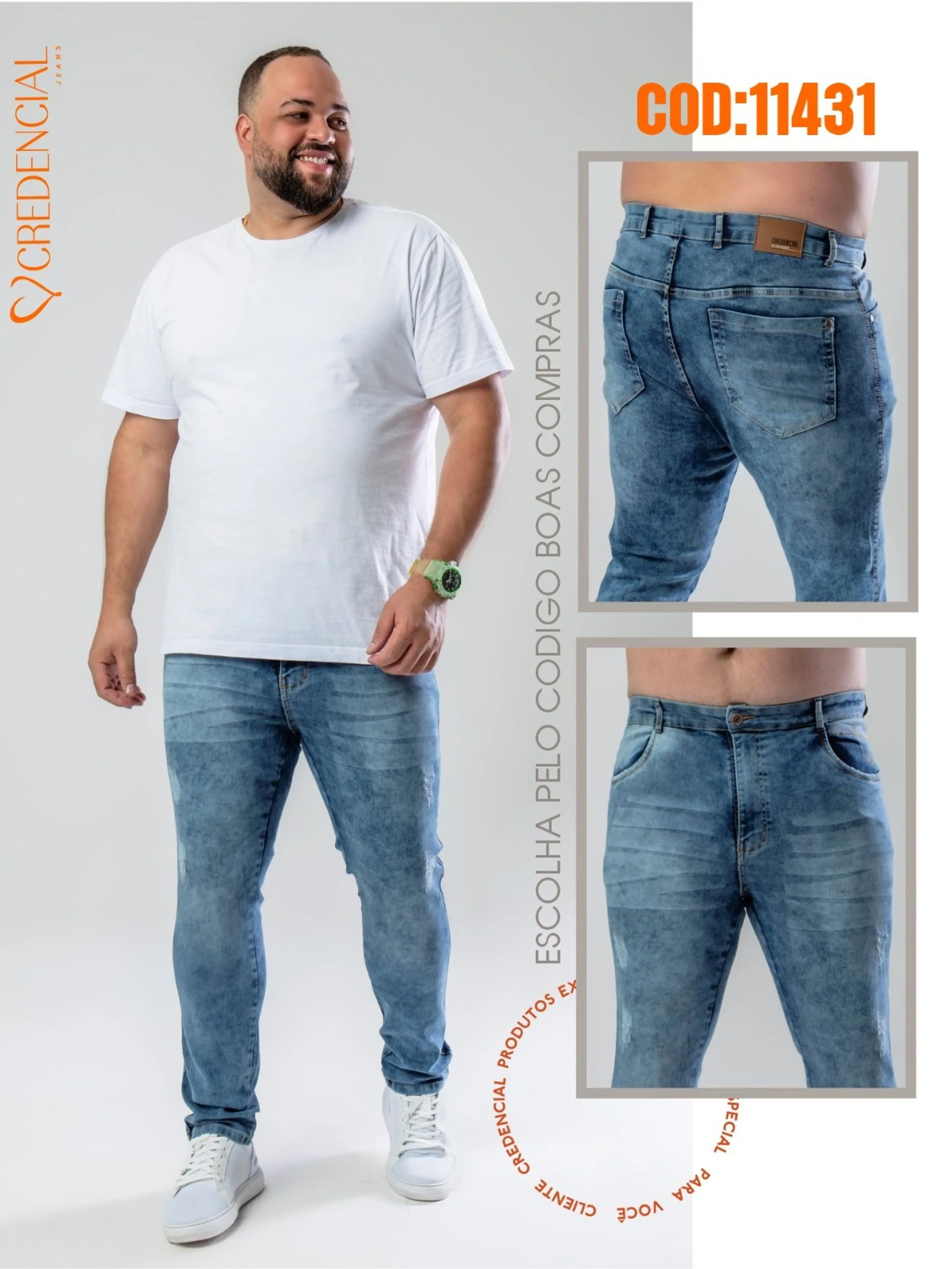 Calça Jeans masculina plus size credencial, tecido da melhor qualidade , modelo exclusivo pra você que é um homem de estilo Granfino, você está adquirindo um produto de Alta qualidade.