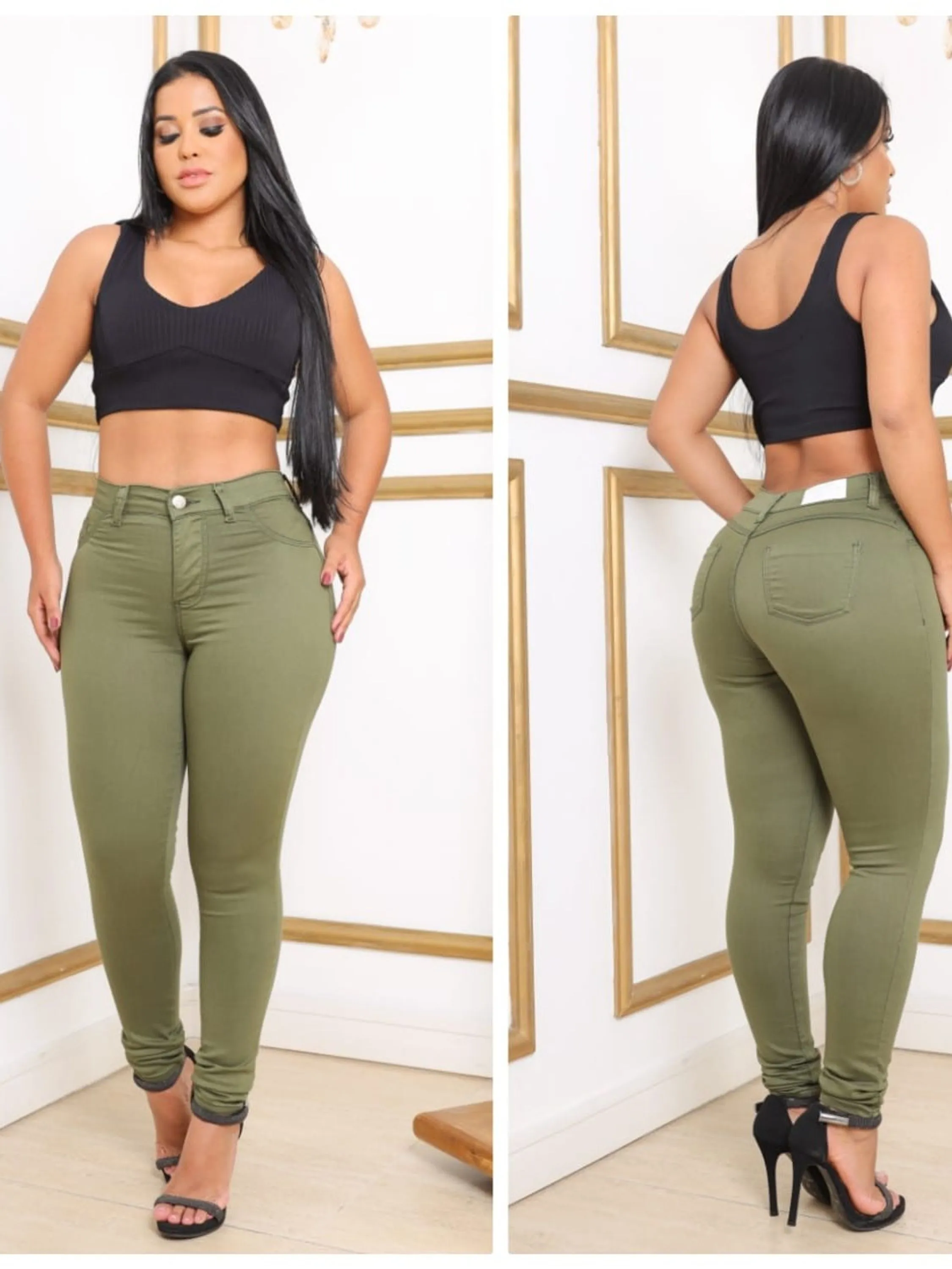 Calça de sarja feminina cor verde