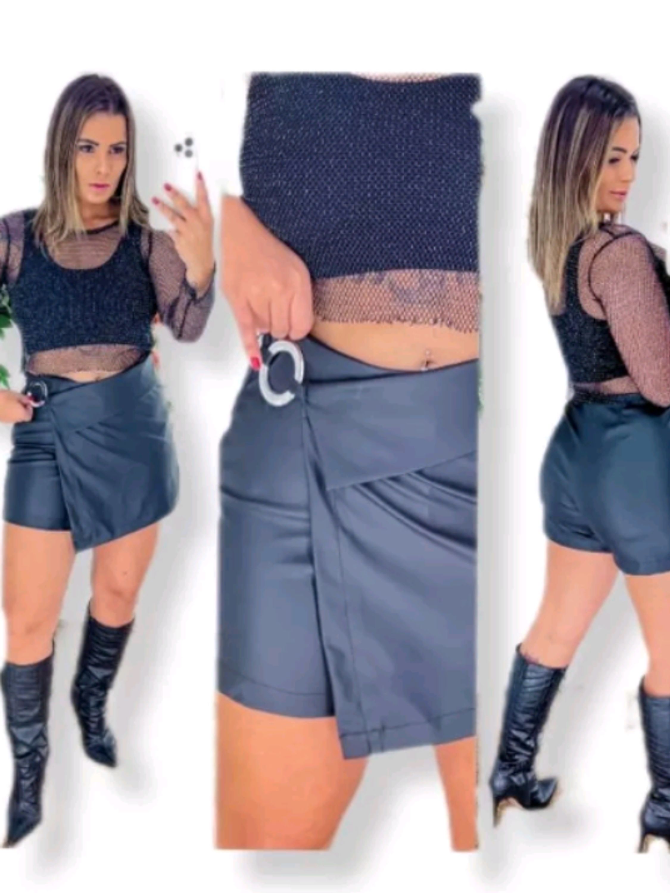 Shorts Saia em Couro Ecológico (Ref.95843)