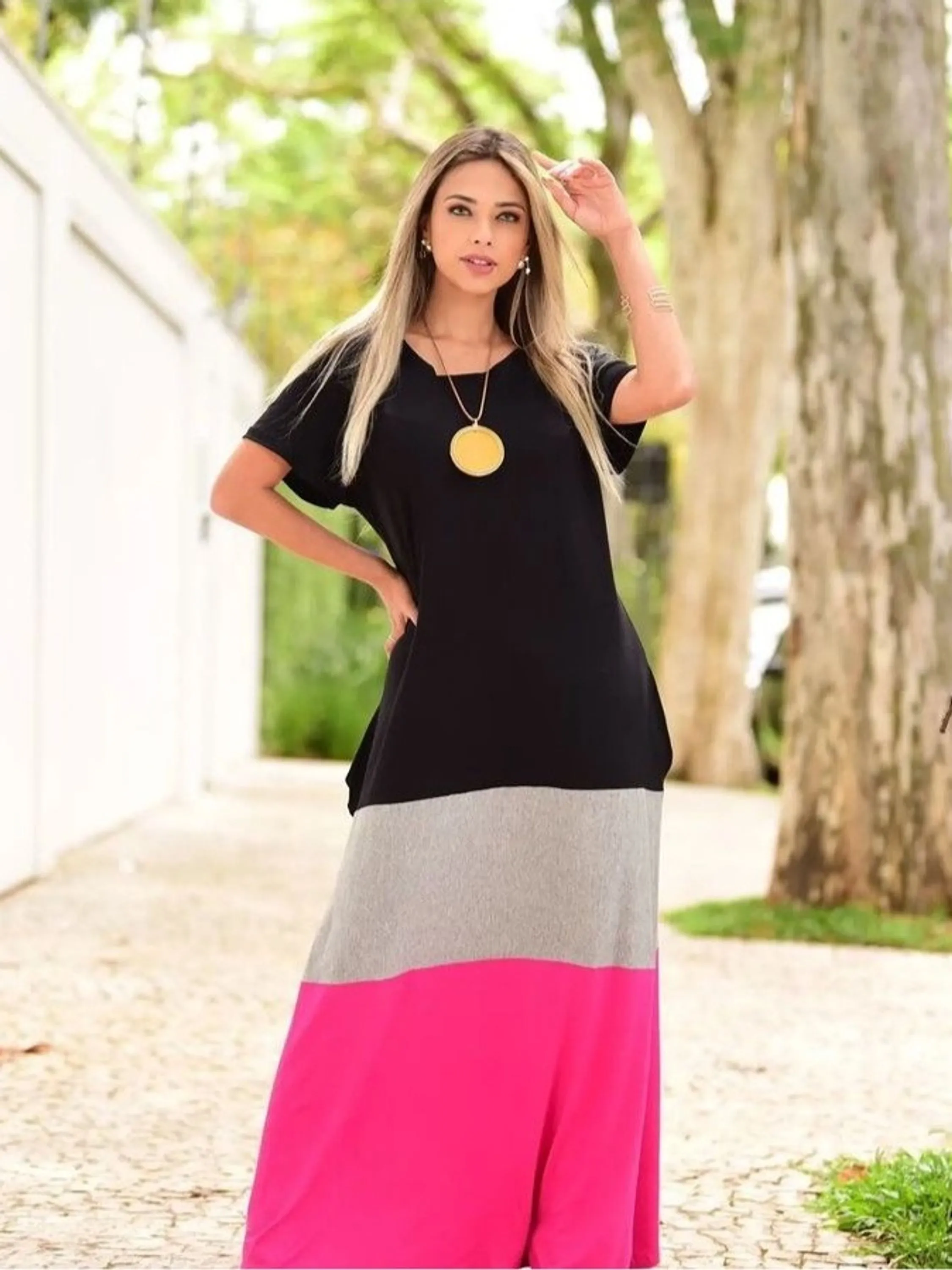 Vestido Tricolor em Viscolycra Veste do 38 ao 48 Ref.6780