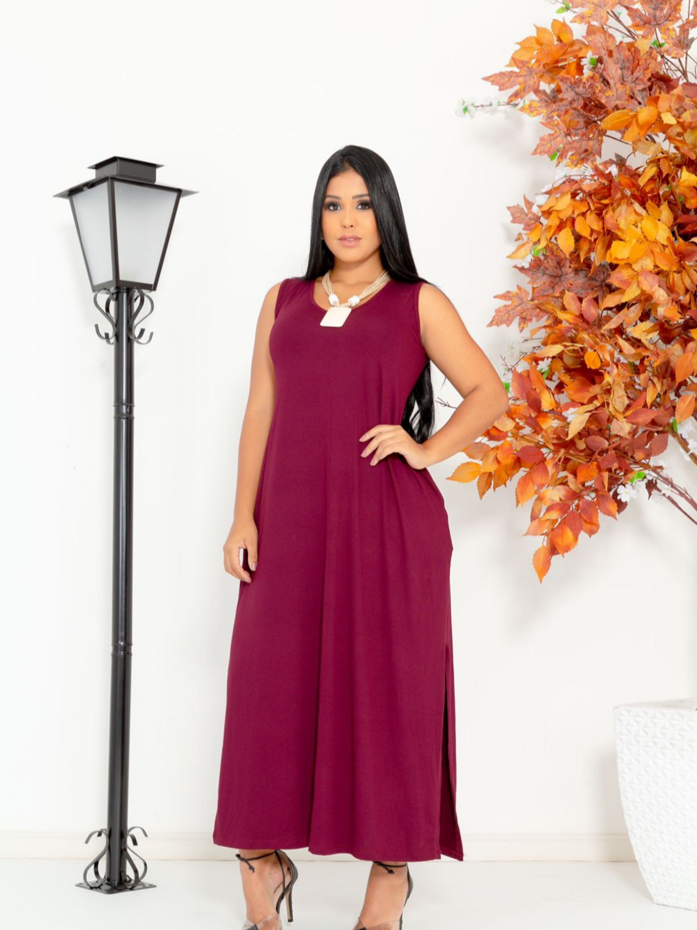 Vestido Longo Regatão Viscolycra com Bolso Veste Plus Size do 40 ao 48