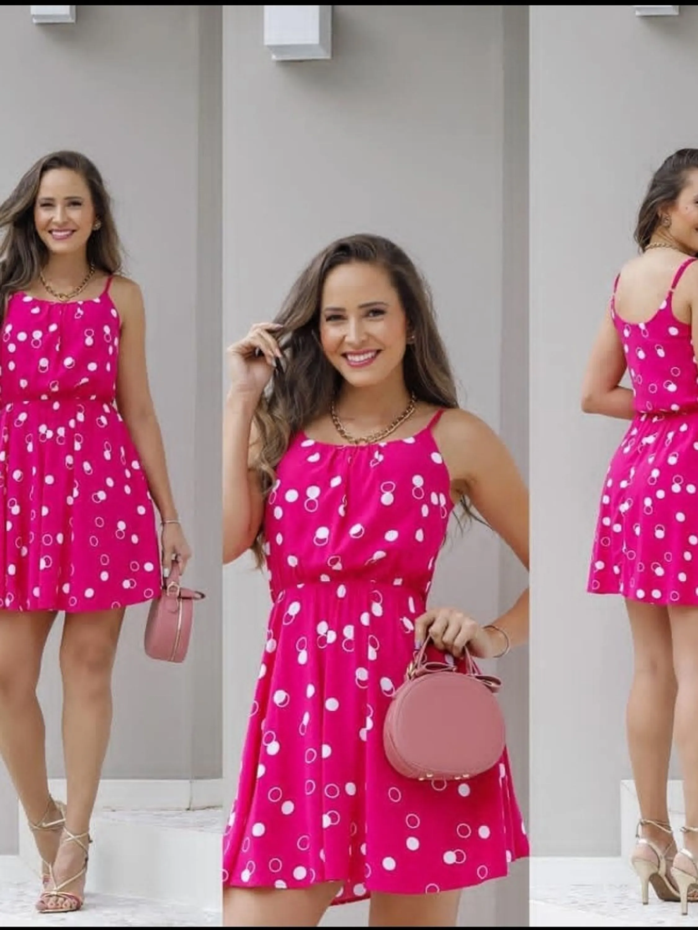 Vestido Estampado Poa Forrado Curto de Alça Feminina Viscose