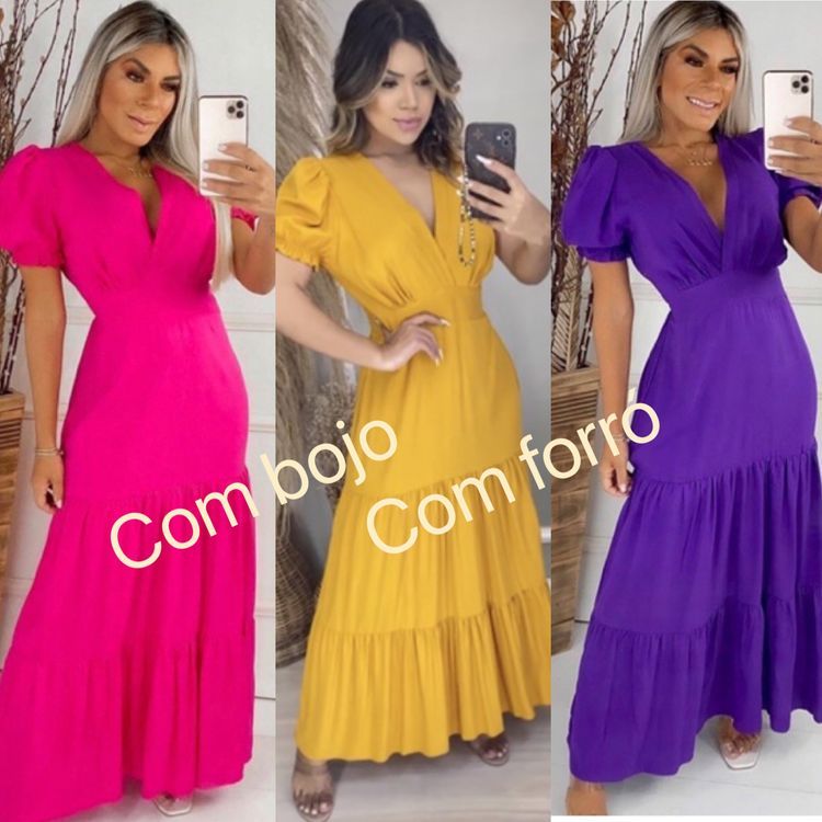 Vestido longo com bojo com forro tecido viscose Maya modas