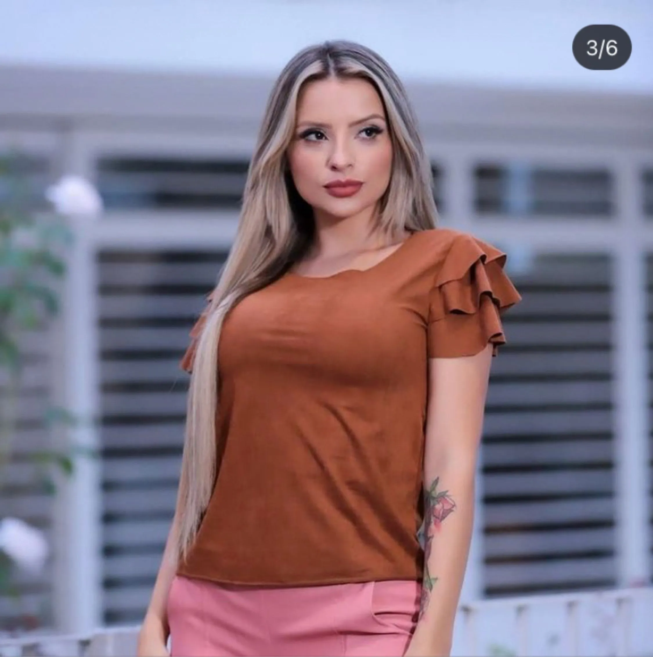 Blusa manga curta tecido suéde Maya modas