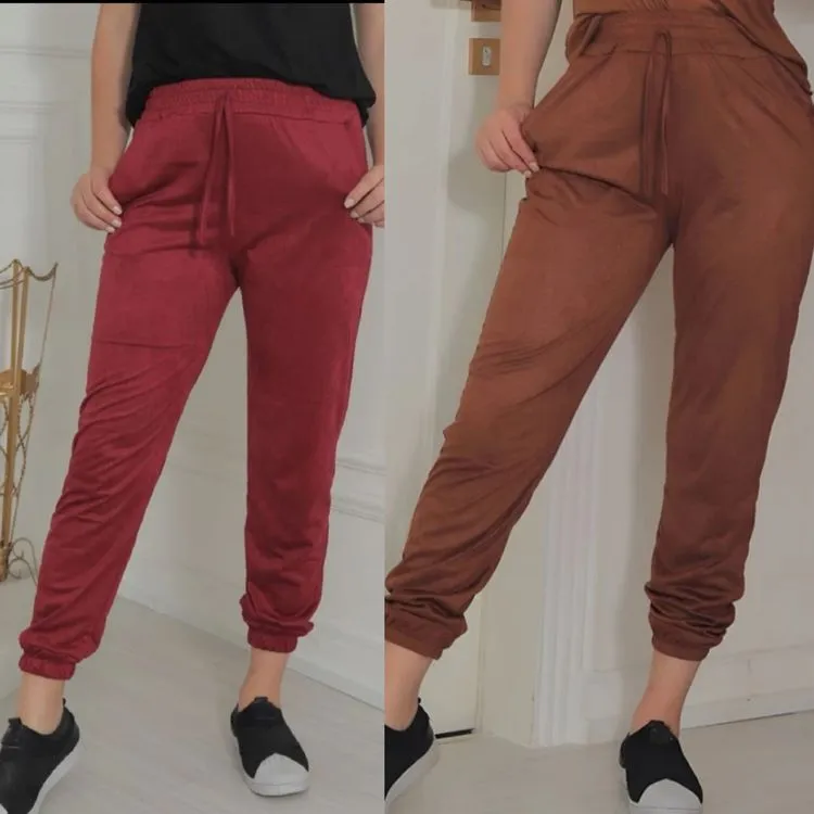 Calça jogger com bolso tecido suéde Maya modas