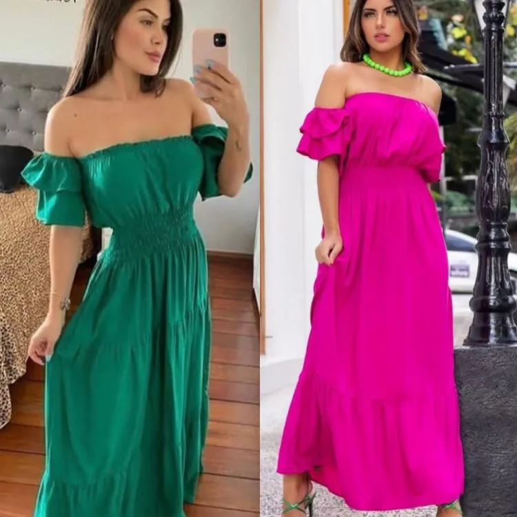 Vestido longo com bojo tecido viscolinho Maya modas