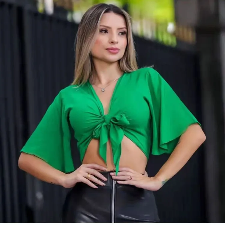 Blusa cropped tecido viscose Maya modas