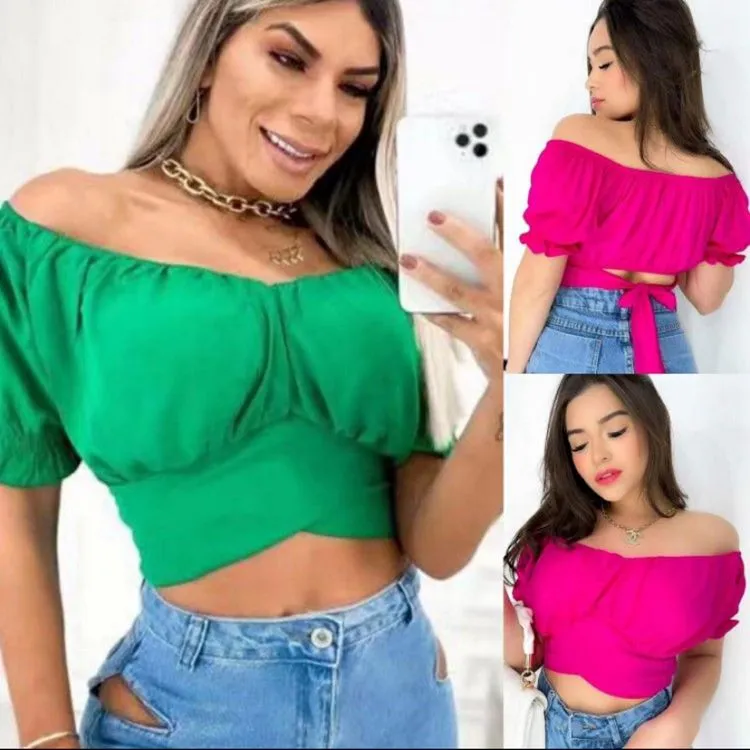 Blusa cropped tecido viscose com bojo Maya modas