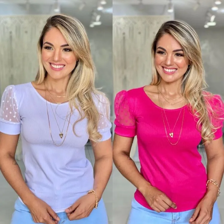 Blusa manga curta tecido canelada Maya modas