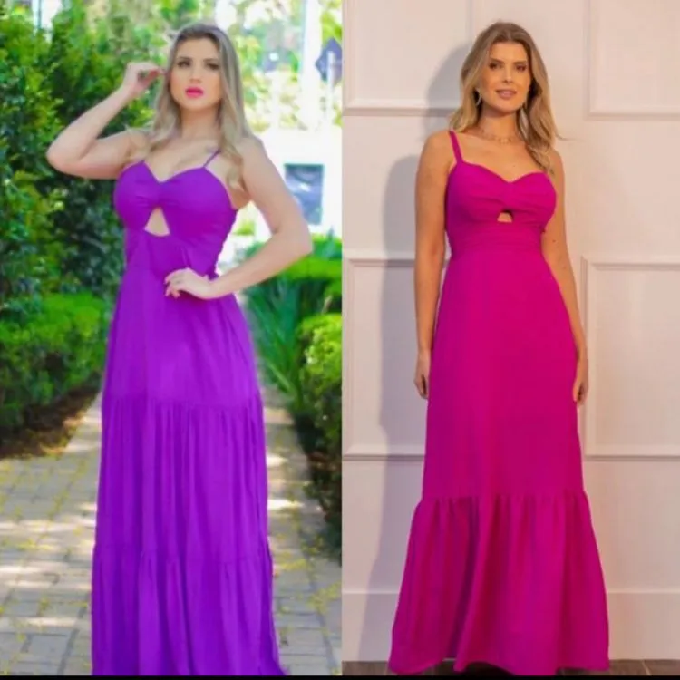 Vestido longo com bojo tecido viscolinho Maya modas