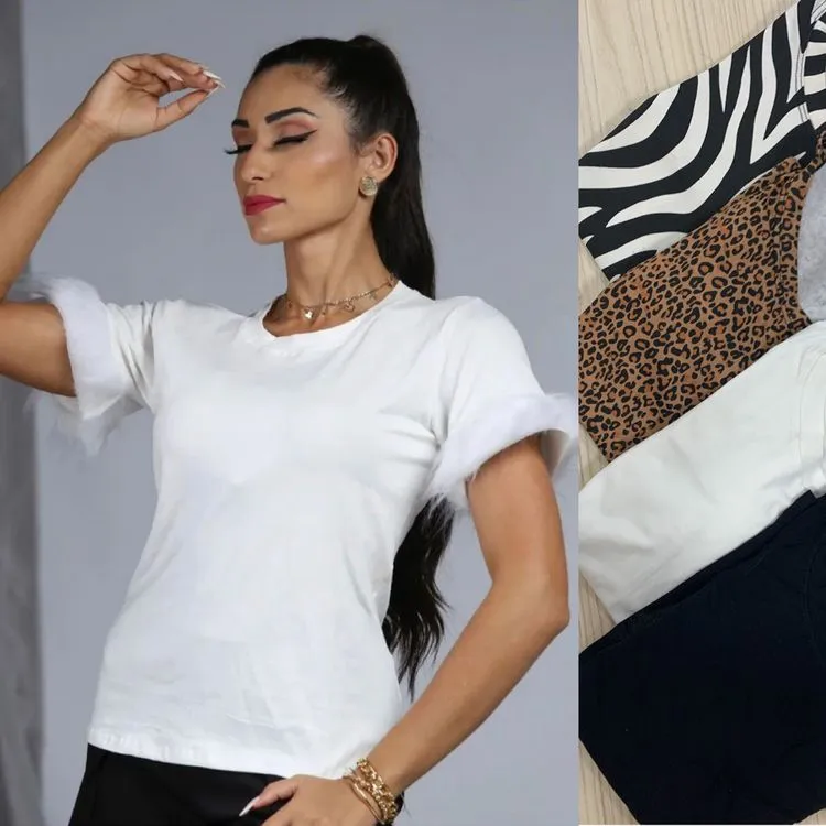 Blusa manga curta tecido viscolycra estica Maya modas