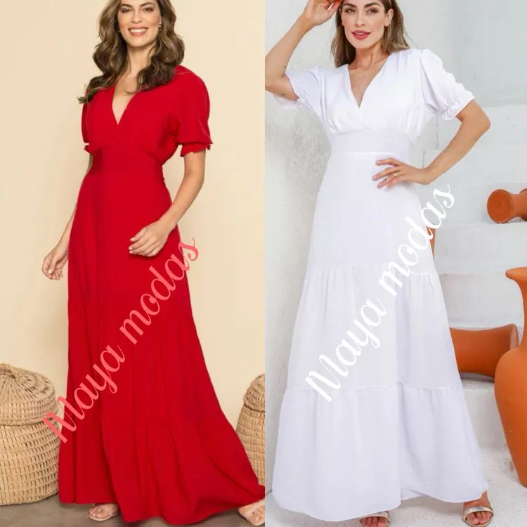 vestido longo com bojo com forro viscose Maya modas