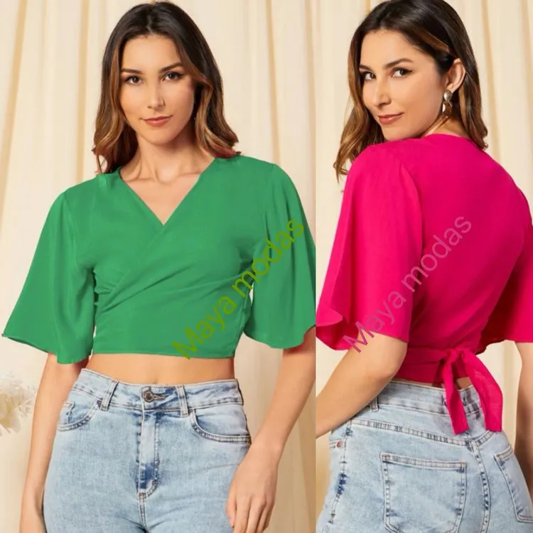 Blusa cropped tecido viscose Maya modas