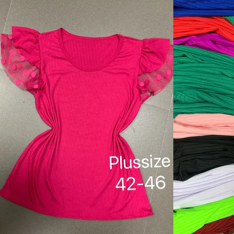 Plussize Blusa manga curta tecido canelada estica Maya modas