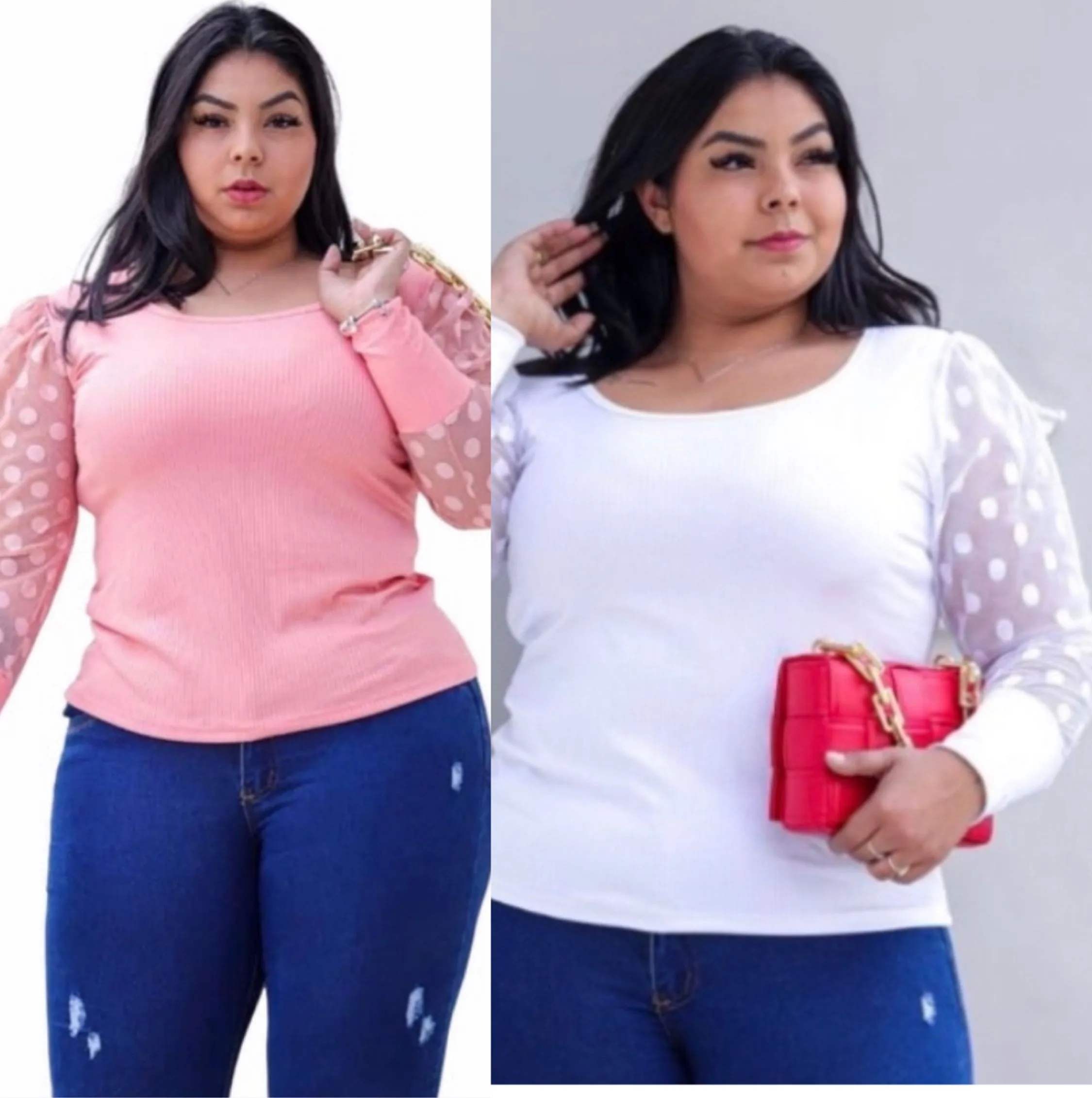 Blusa manga longa Plussize canelada Maya modas