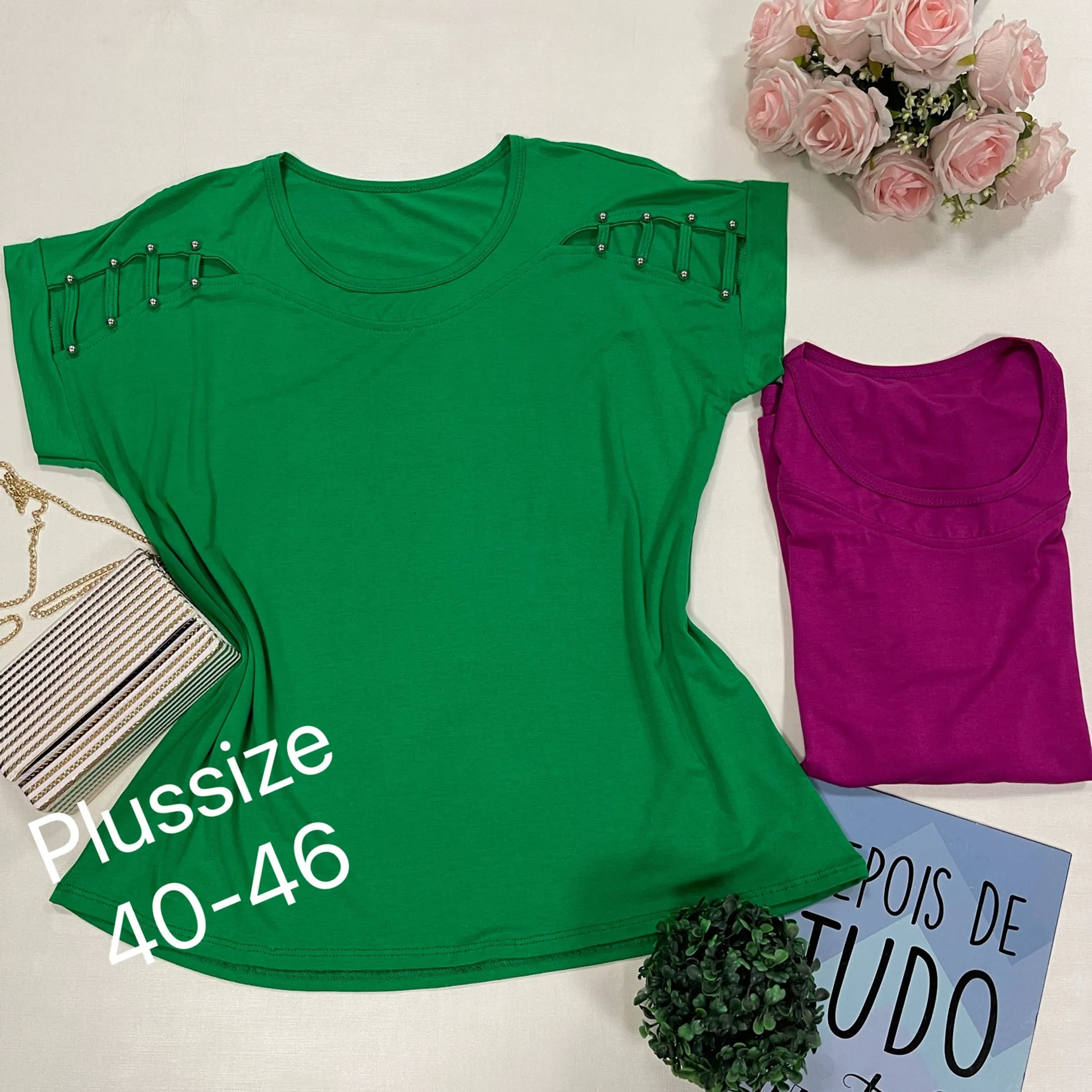 Plussize Blusa manga curta tecido viscolycra Maya modas