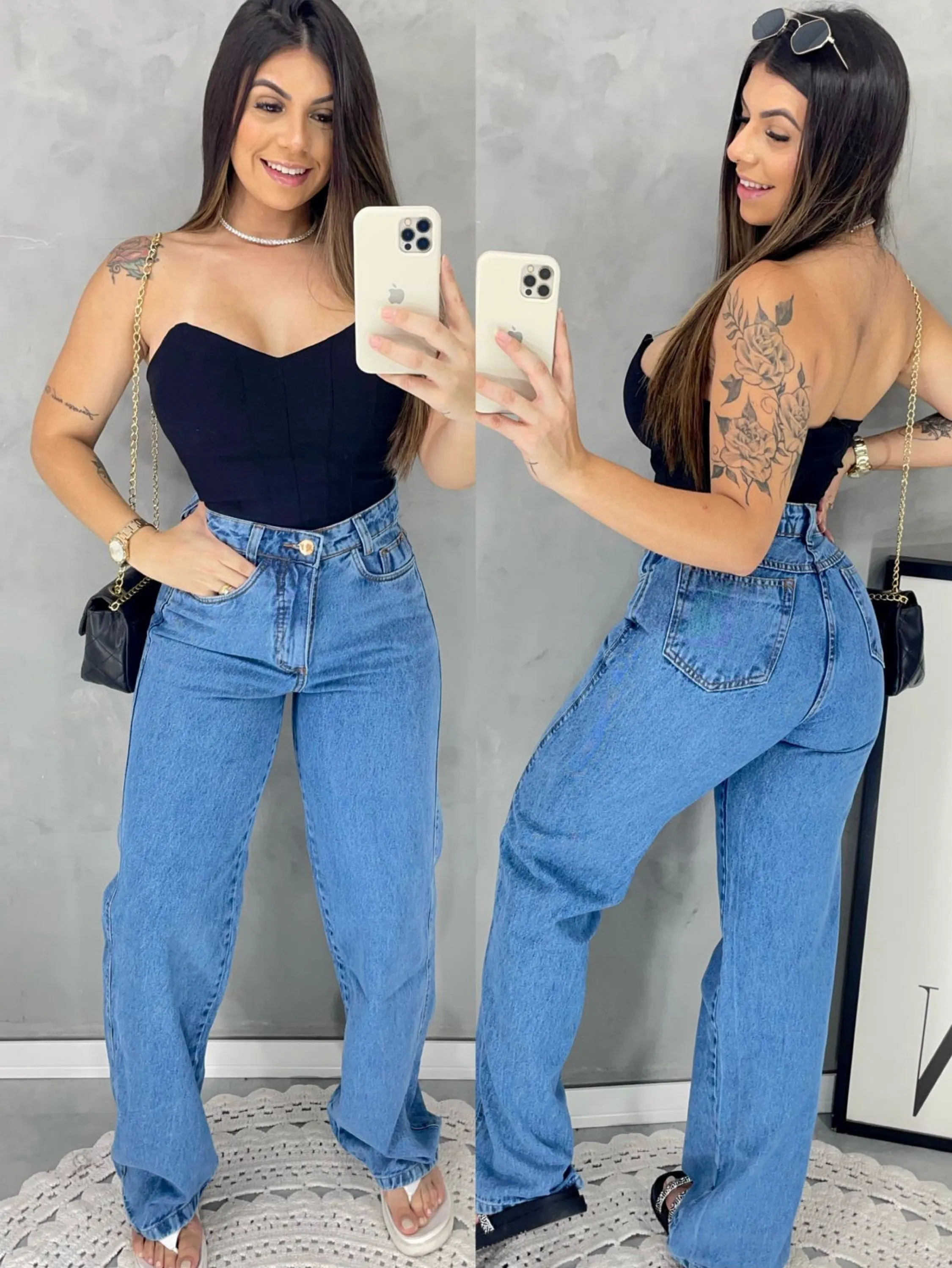 calça wide leg jeans