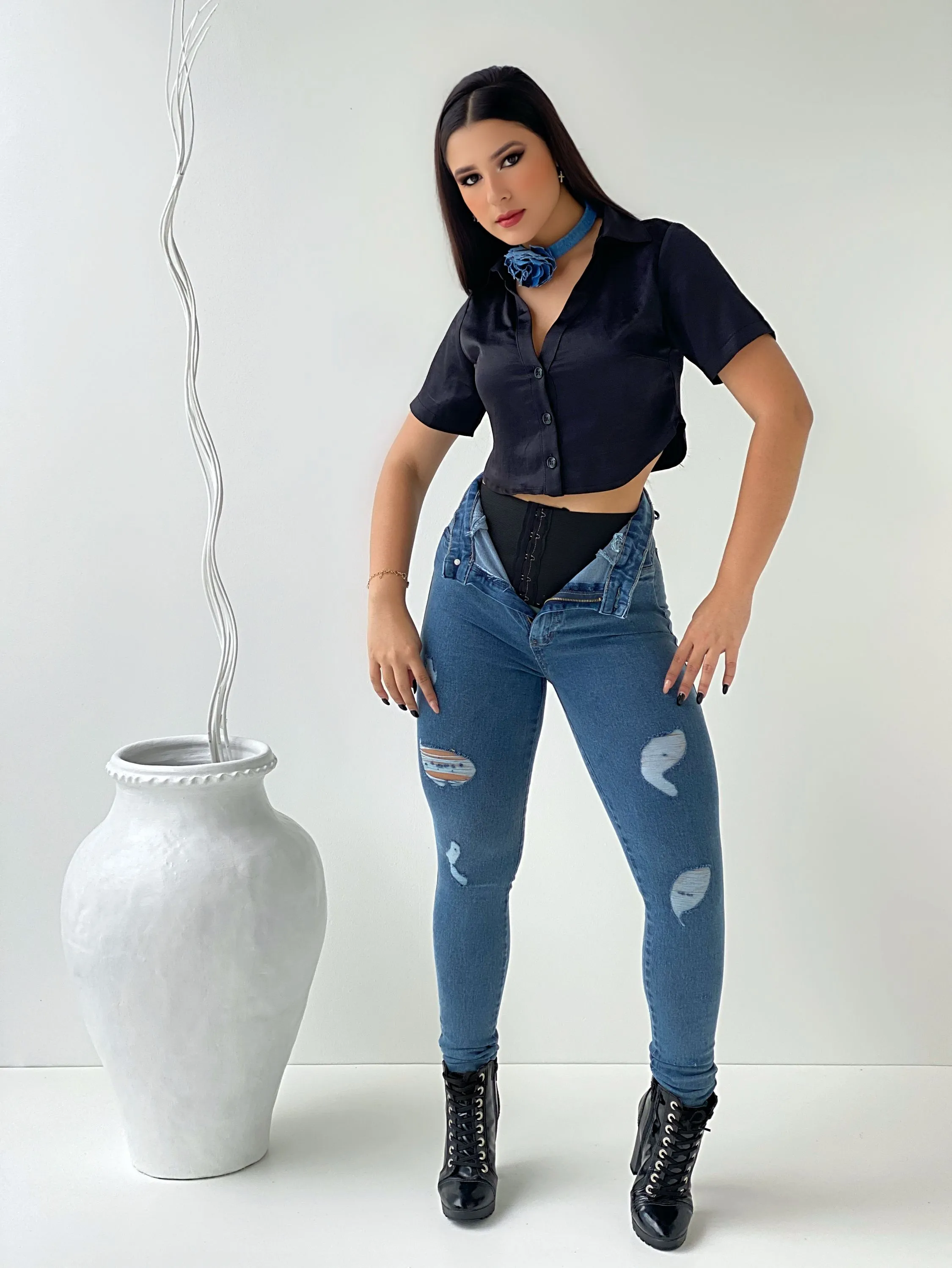 calça jeans premium com cinta