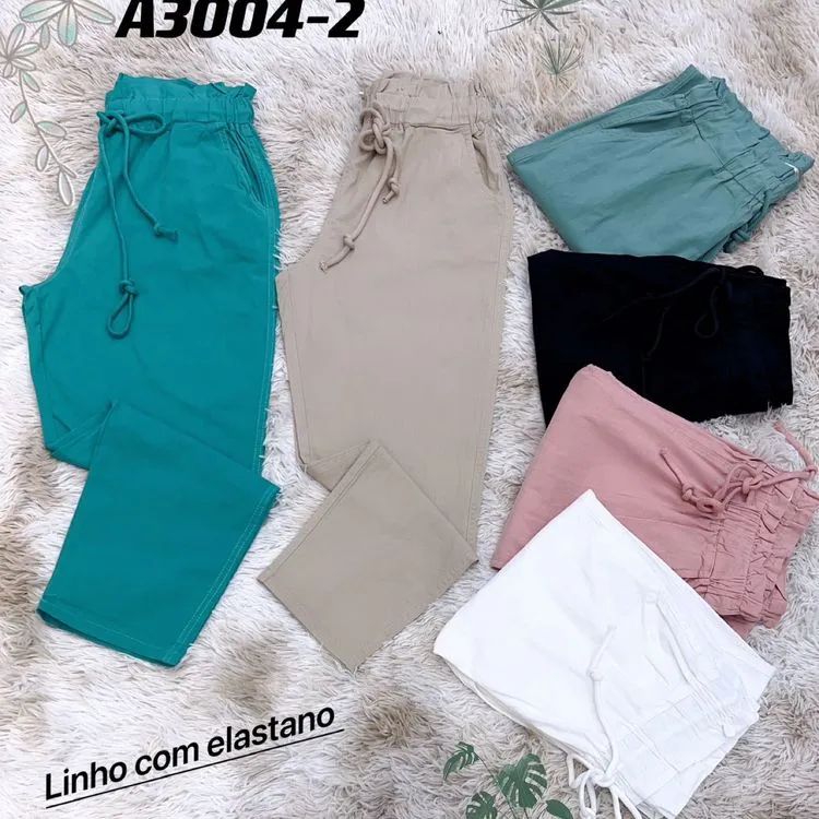 Calça linho longa elastano mei loja h