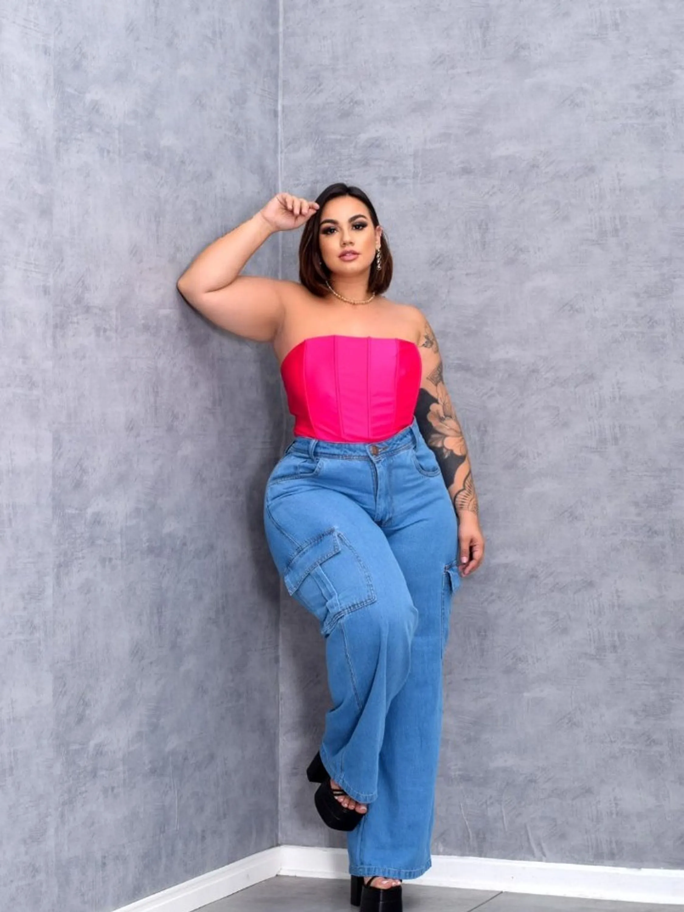 Calça Wide Leg cargo Plus Size