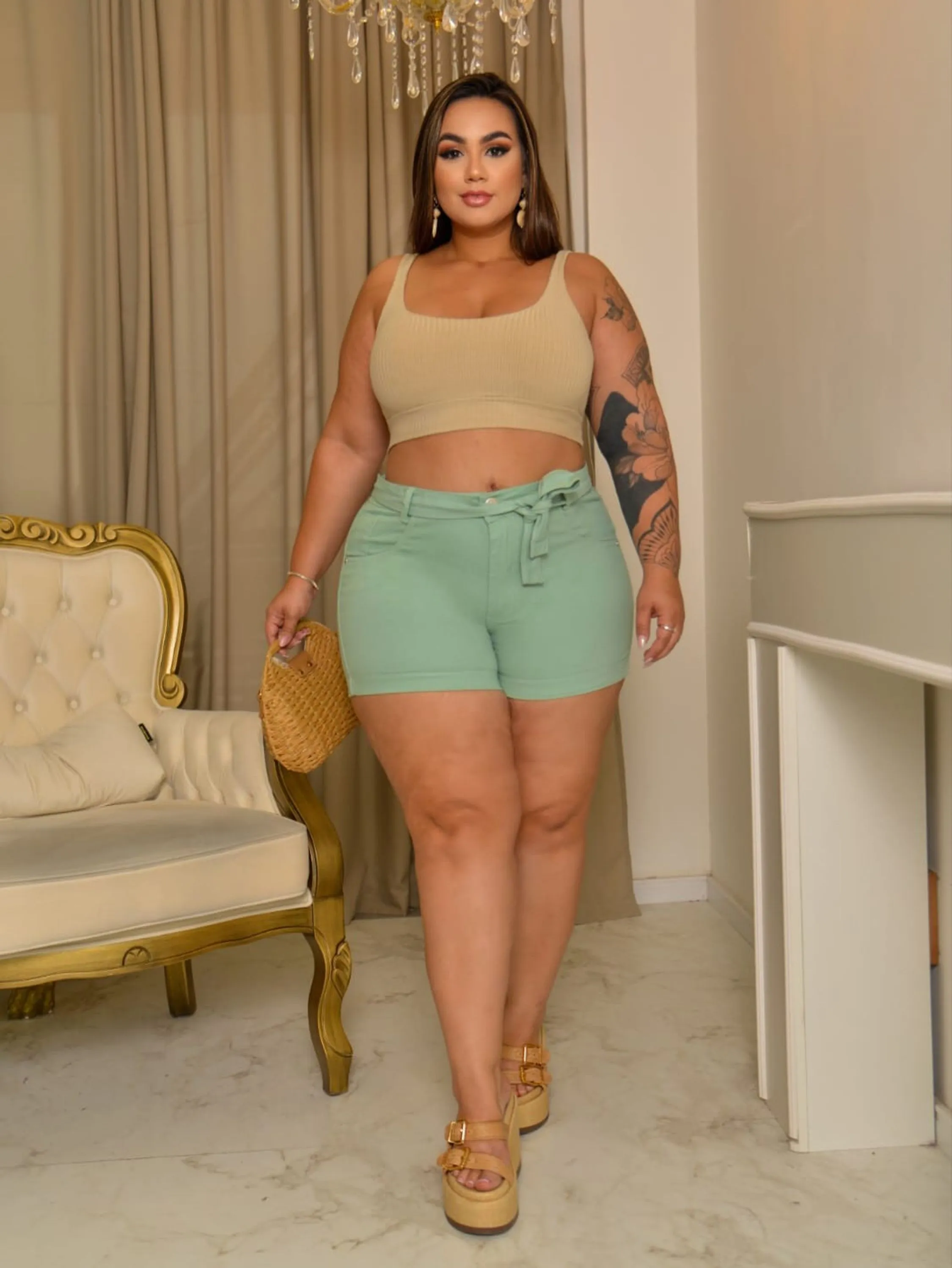 Short Plus Size Verde menta