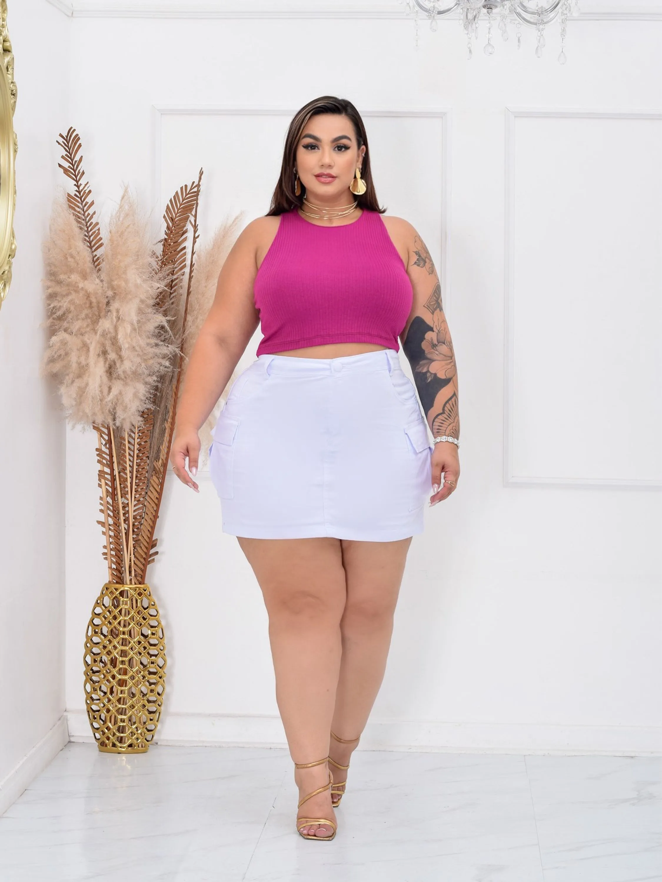 Saia cargo plus size branca