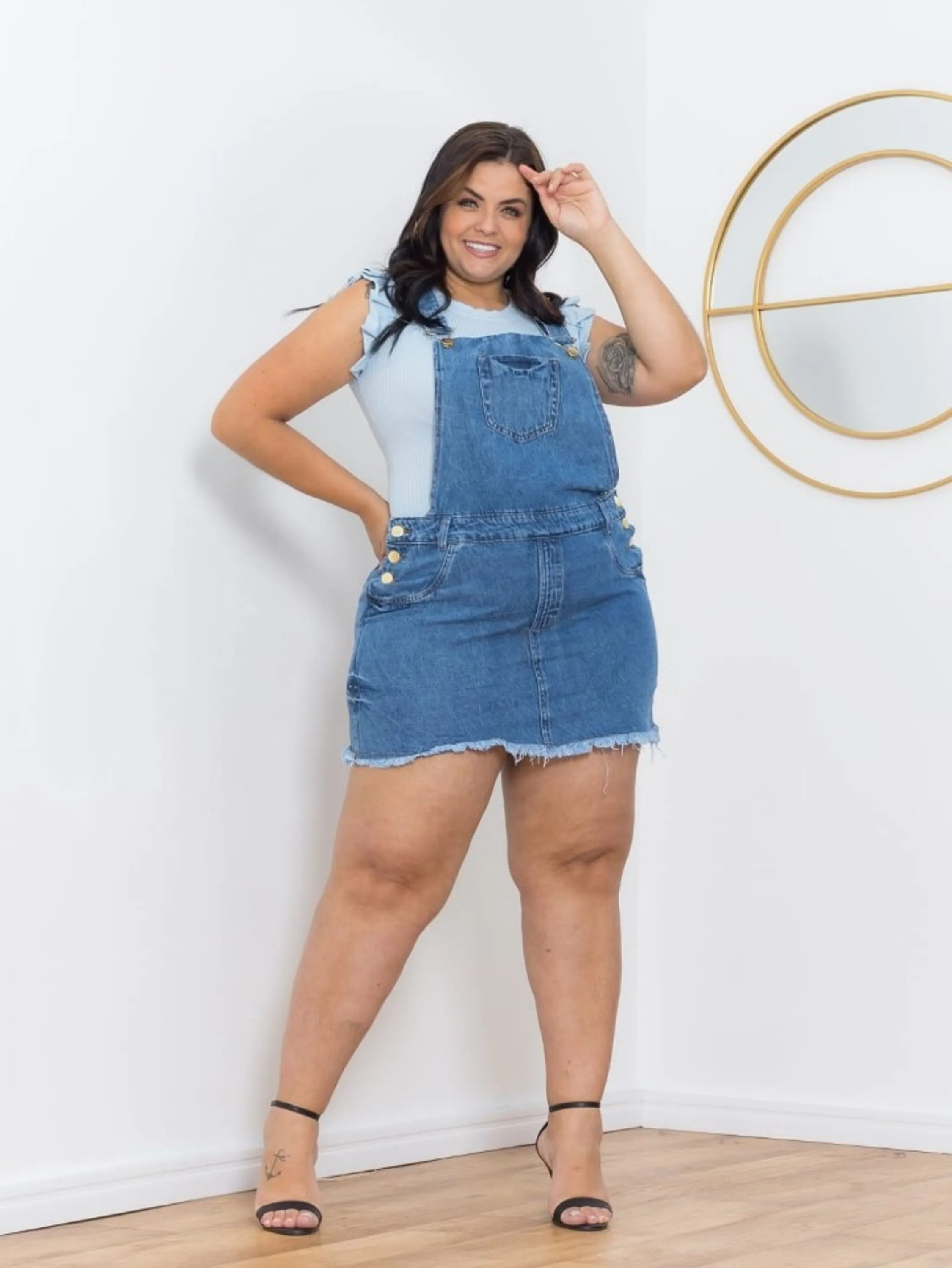 Jardineira Saia Plus Size Sem Lycra