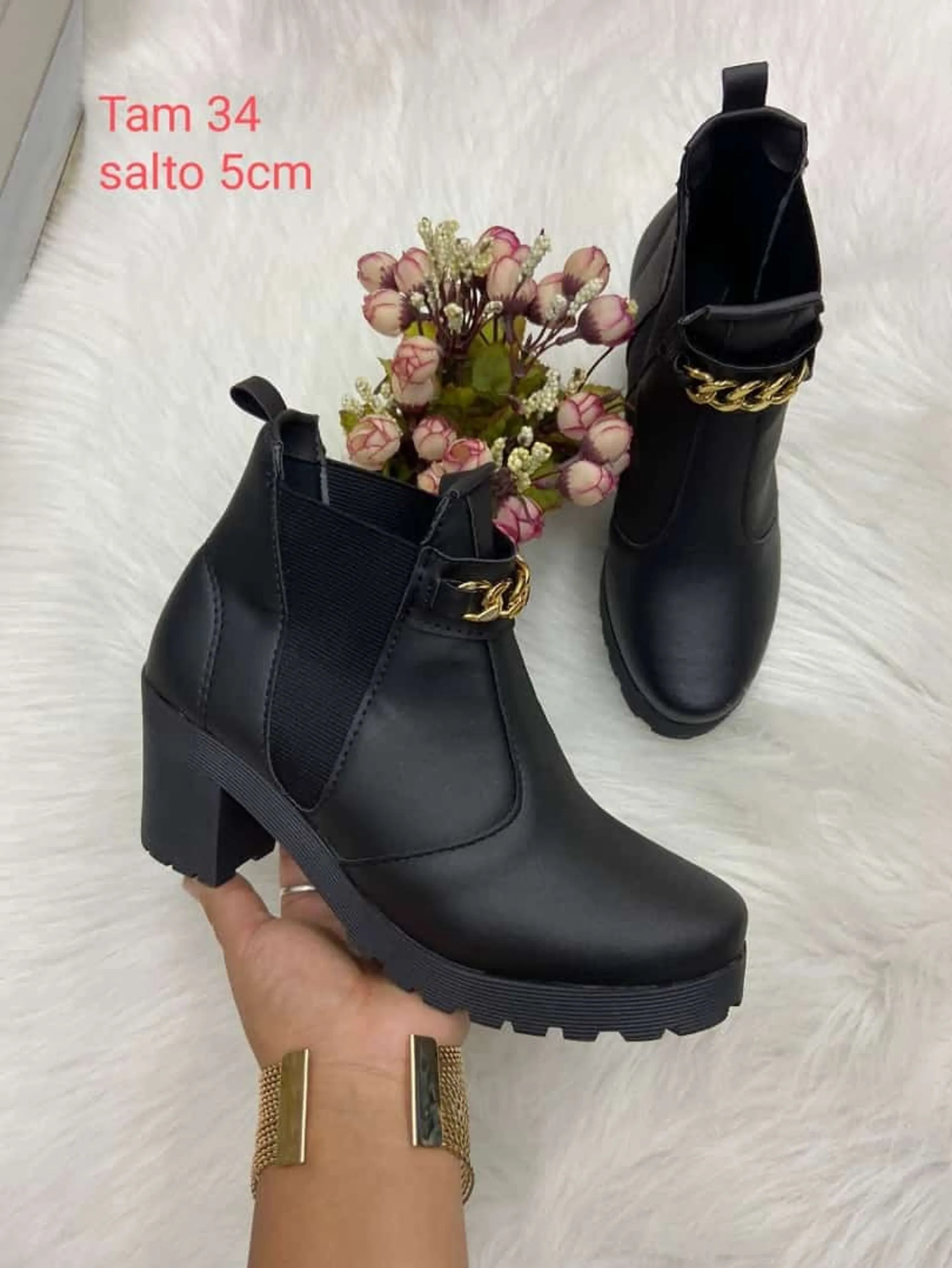 Promoção bota salto 5cm material couro ecológico