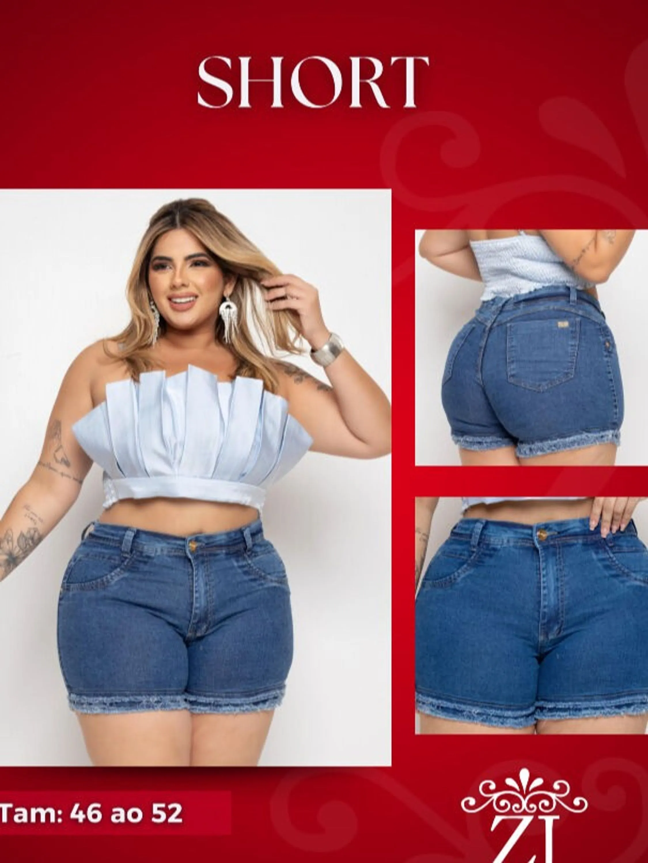 Short PLUS SIZE jeans com Lycra