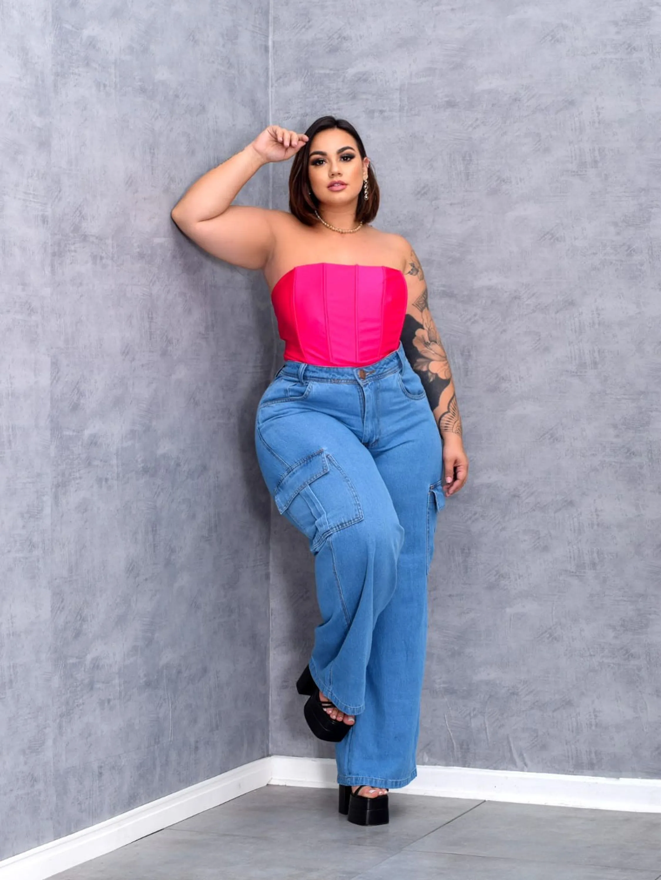 Calça Wide Leg Cargo Plus size