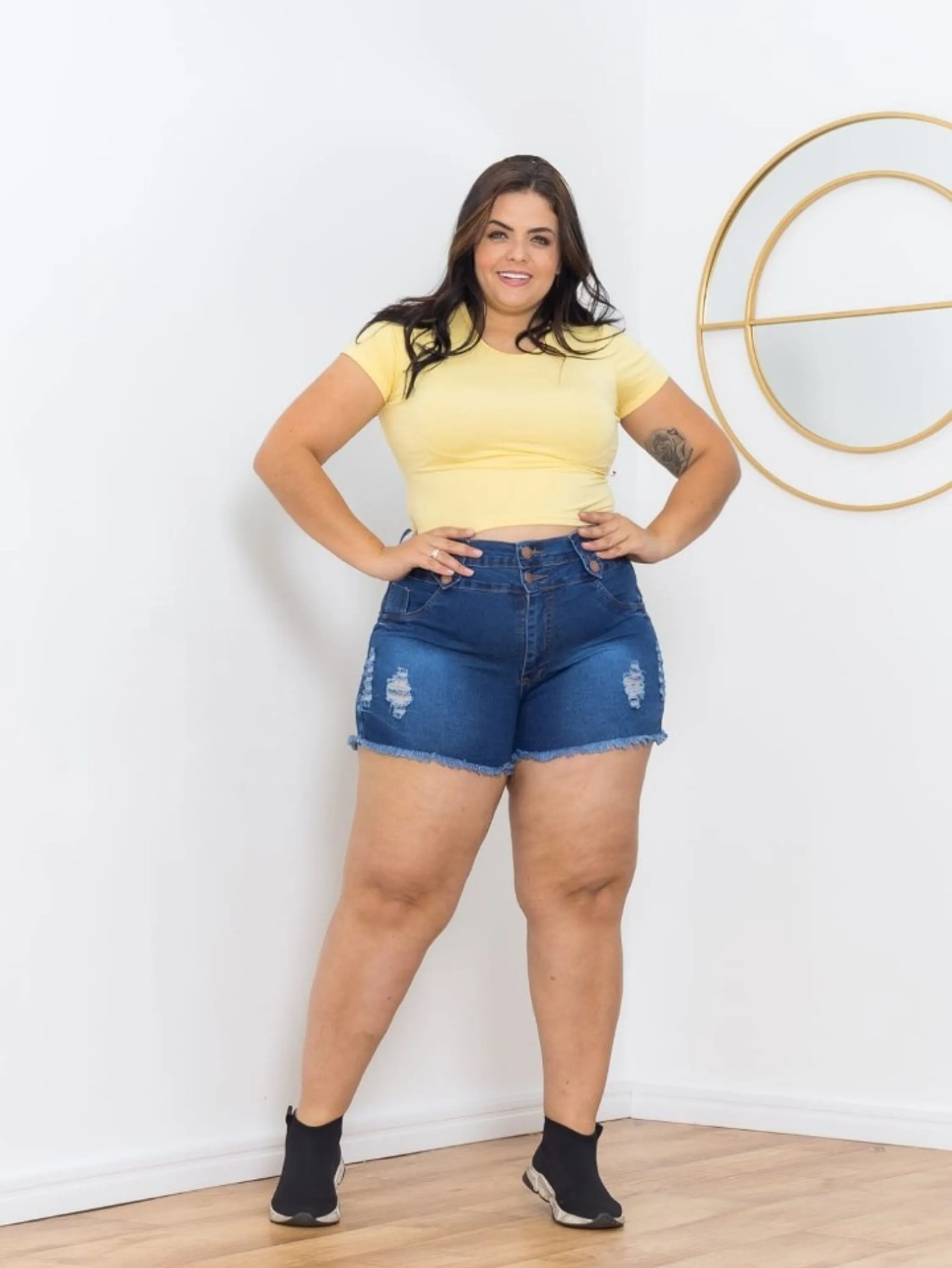 Short plus size coz duplo com Lycra